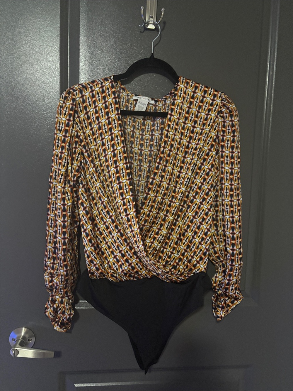 Geometric Wrap-Front Bodysuit Top in Multi-Color